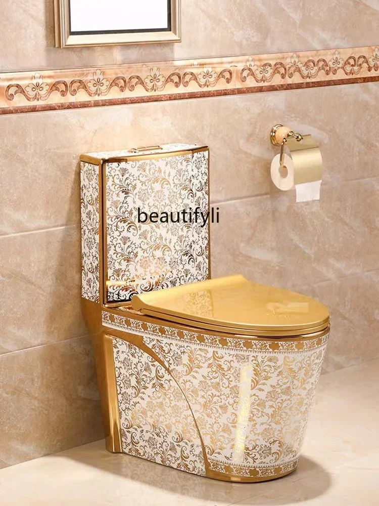 

Домашний смываемый Золотой унитаз, креативный цветной унитаз, супер водосберегающий, для маленькой квартиры, керамический дезодорант