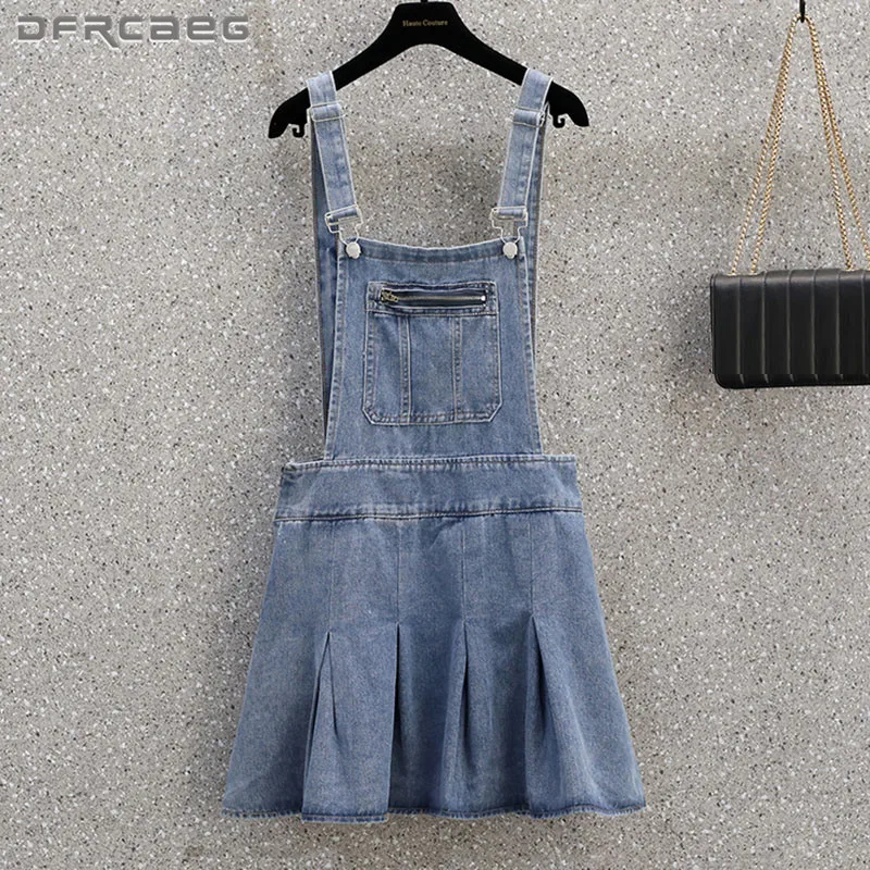 

Vintage Streetwear Women's Suspender Denim Skirt Jumpsuit 2022 Summer Loose Big Size Ladies Jeans Strap Saias 4XL 5XL Blue