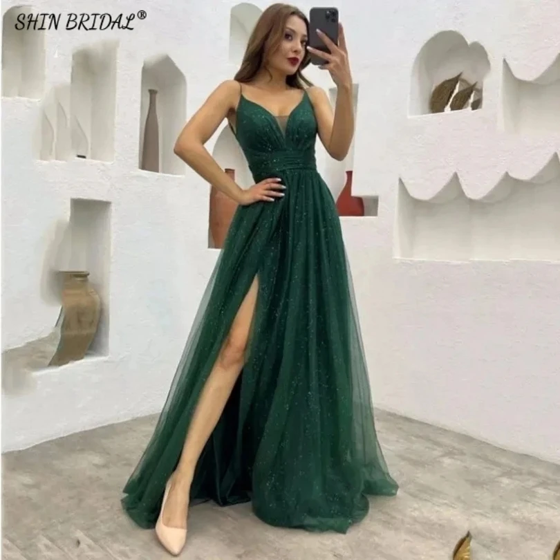 Женское блестящее вечернее платье SHIN BRIDAL, Элегантное свадебное платье до пола с высоким разрезом сбоку, а-силуэт, на бретелях-спагетти
Женское блестящее вечернее платье SHIN BRIDAL, Элегантное свадебное платье до пола с высоким разрезом сбоку, а-силуэт, на бретелях-спагетти