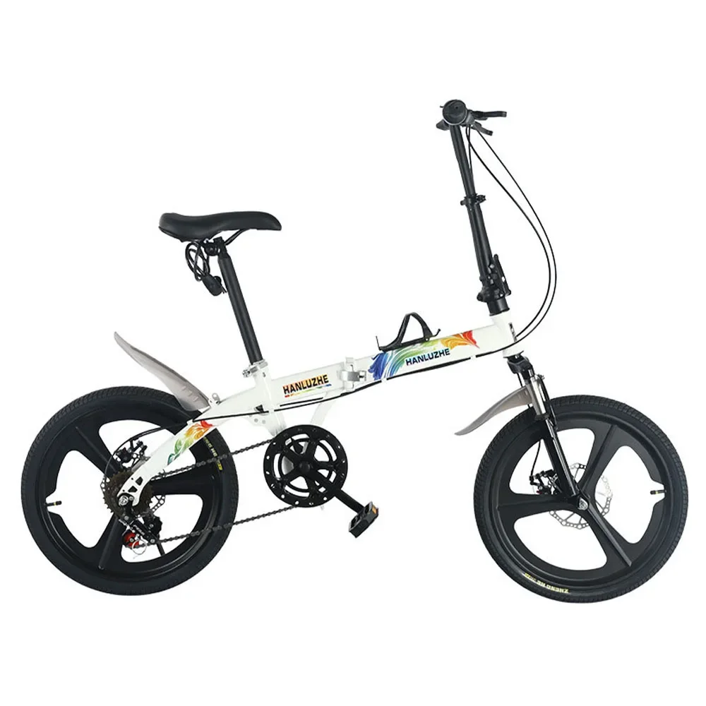 

Adult 20 Inch Folding Bicycle Variable Speed Bike High Carbon Steel Frame Double Disc Brakes Integrated Wheel Thickened Tyre