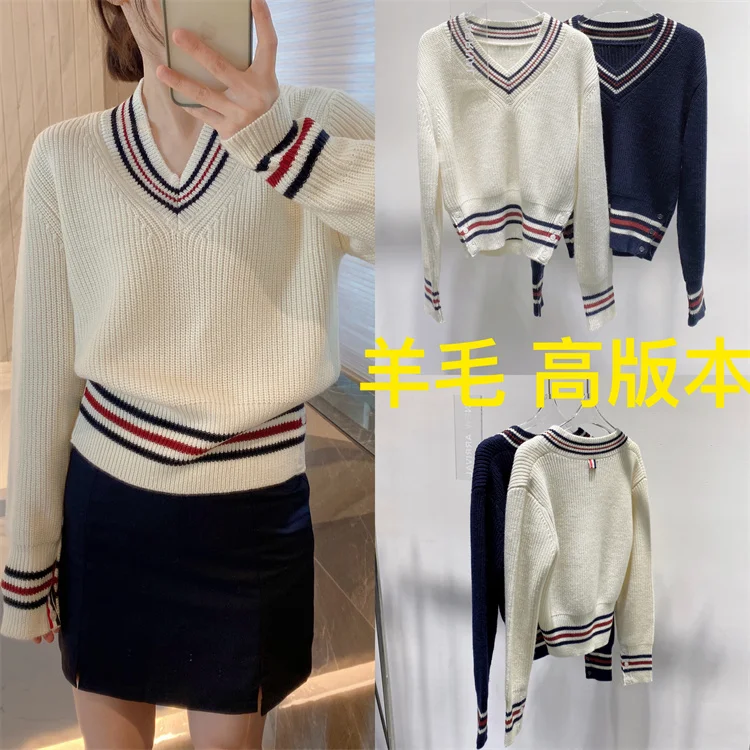 

TB Contrast Chick Heart Neck Sweater sweater mujer