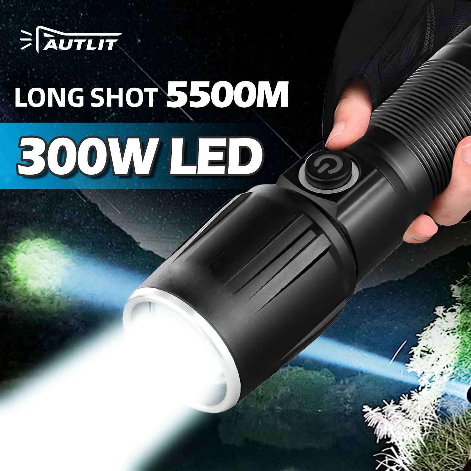 

100000LM NEW LED Flashlight Zoom Outdoor Far And Near Light Dual Switch Strong Flashlights XHP100 Tactical Torch Type-C USB Lamp