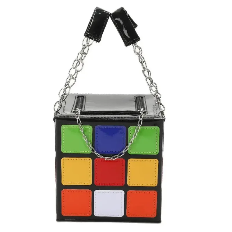 

Cube Shape Creative Messenger Shoulder Bag Handbags For Women Contrast Color Chain Portable Crossbody Quality Casual Exquisite