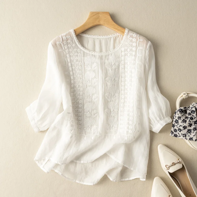 Embroidery Women's T-shirts Summer 2023 New Solid Loose Tees Short Sleeves Sleeveless Top Vintage O-neck Clothing YCMYUNYAN
Embroidery Women's T-shirts Summer 2023 New Solid Loose Tees Short Sleeves Sleeveless Top Vintage O-neck Clothing YCMYUNYAN