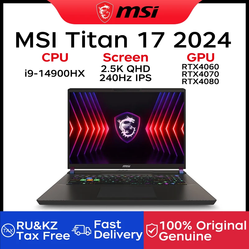 

2024 MSI Titan 17 Gaming Laptop 17 Inch QHD 2.5K 240Hz IPS Screen Notebook i9-14900HX 32GB 1TB RTX4060 Netbook Gaming Computer