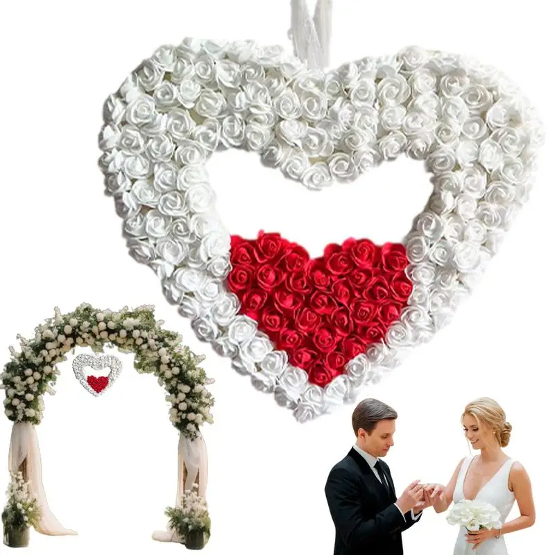 

Венок на День святого Валентина, искусственный венок в форме сердца, роза, украшение для стены, дверной венок в форме сердца на День святого Валентина
