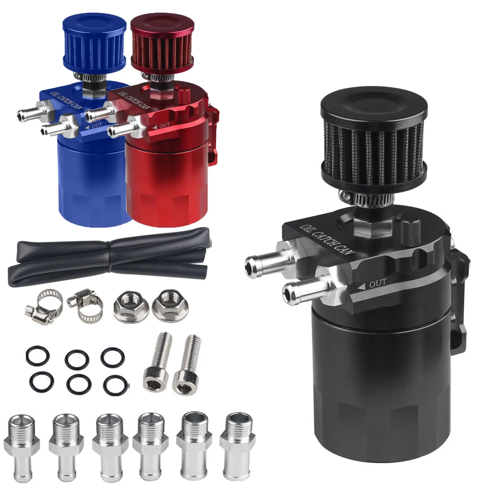 

Universal Oil Catch Can Reservoir Tank With Breather Filter Baffled 300ml Aluminum Oil Catch Can Tank Kit Car Accessories