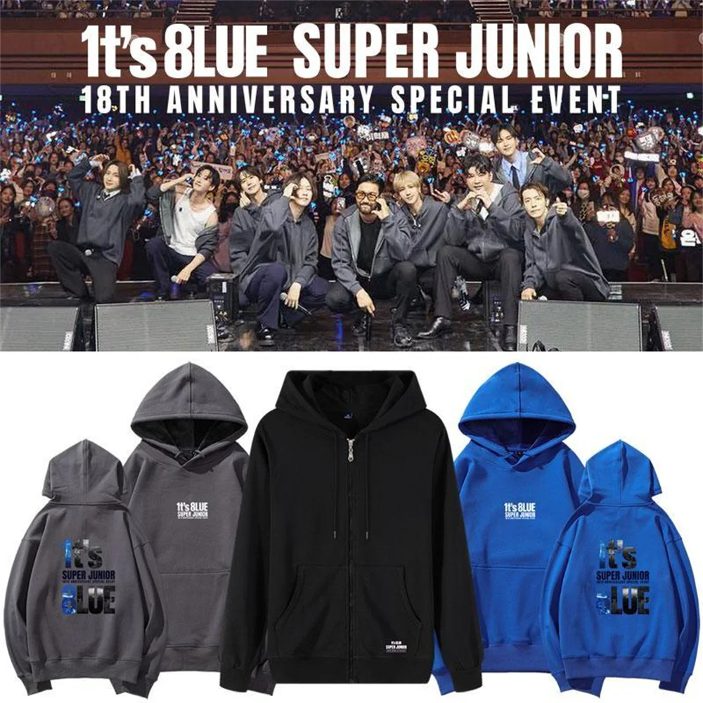 

Super Junior Hoodies It's Blue Super Junior 18th Anniversary SPecial Event Hoodie Sweatshirts 100% Cotton Unisex