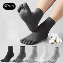 Sock s Sweat-aborbed Cotton Men 5pair Breathable Superior Split Solid Five Toe Seamel Mid Tube Sport Finger