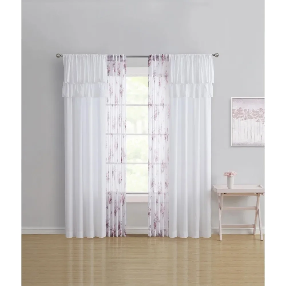 

Set of 4 Home Decoration Ruffled Sunbleached Floral Window Curtain Panels and Sheers Curtains Freight Free House Accessories