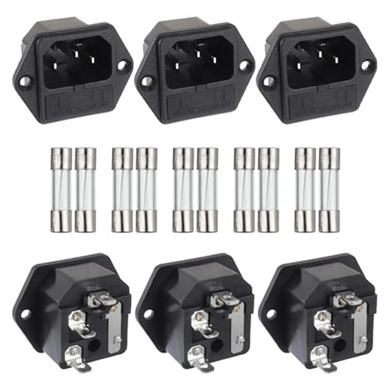 

Black AC 250V 10A 2 In 1 Mount Inlet Module Plug Socket Power Entry Connector Male Blades With 10A Fuse(Pack Of 6Pcs)