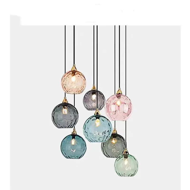 

Nordic modern minimalist colored water textured glass ball chandelier bedroom bedside lamp creative restaurant bar counter chand