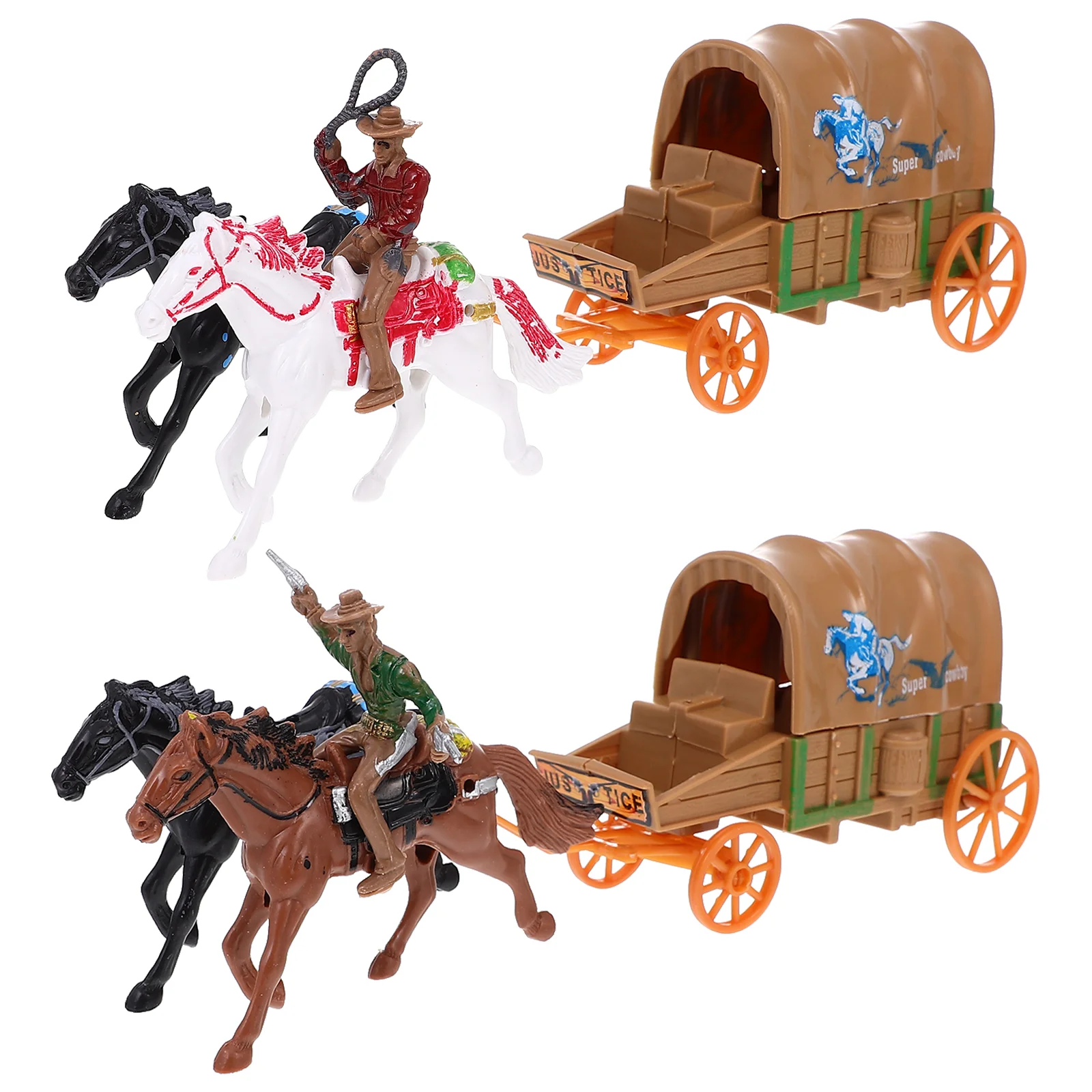 

Kids Toyvian Home Decor 2 Set Roping Cowboy Horse Kids Toy Playset West Cowboy Carriage Models Plastic Figures Playset Miniature