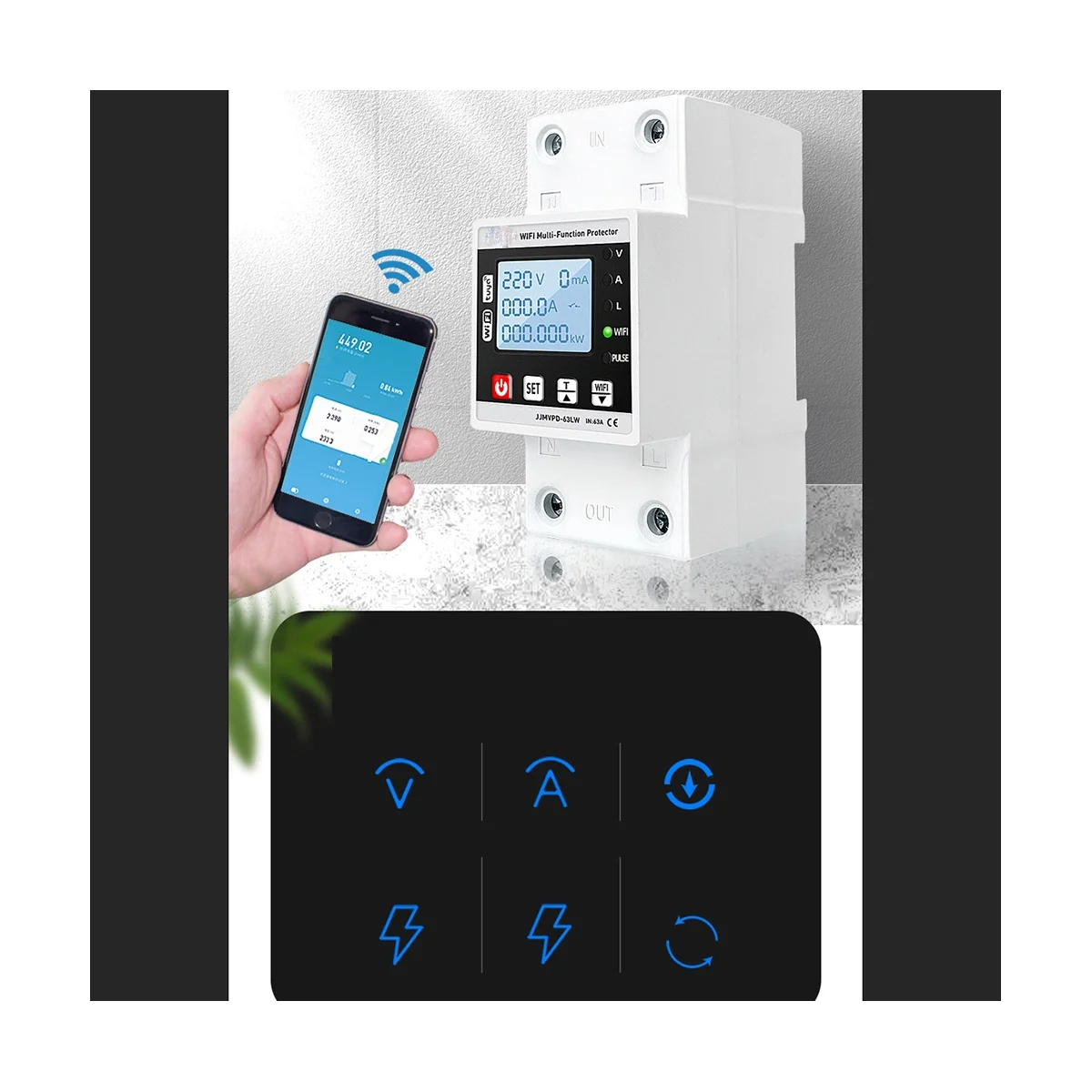 63A TUYA WiFi Smart Earth Leakage Over Under Voltage Protector Relay Circuit Breaker Timer Energy Powers KWh Meter
63A TUYA WiFi Smart Earth Leakage Over Under Voltage Protector Relay Circuit Breaker Timer Energy Powers KWh Meter