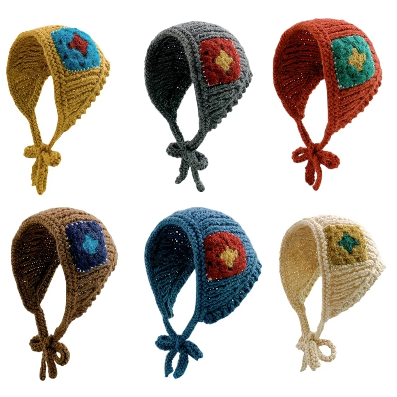 

Knit Windproof Earflap Hat Hot Girls Flower Pattern Adjustable Crochet Hairband