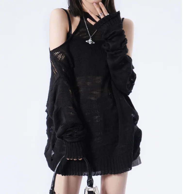 Black Ripped Mesh Sweater Women Knitted Jumper Off-shoulder Knitwear Korean Fashion Streetwear
Black Ripped Mesh Sweater Women Knitted Jumper Off-shoulder Knitwear Korean Fashion Streetwear