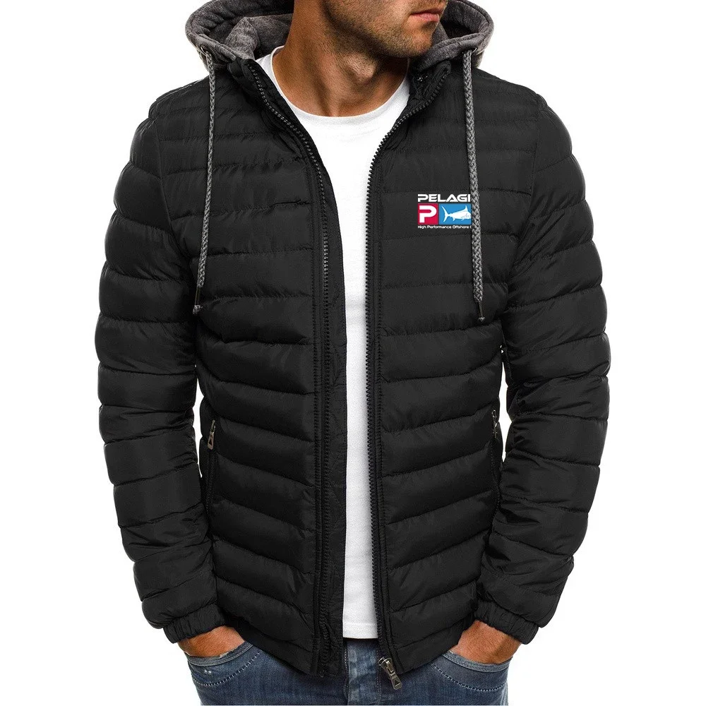 

2024 Pelagic Fishing Logo Men New Autumn Winter Hot Sale Classics Seven Color Hooded Cotton Padded Jacket Print Design Coat Top