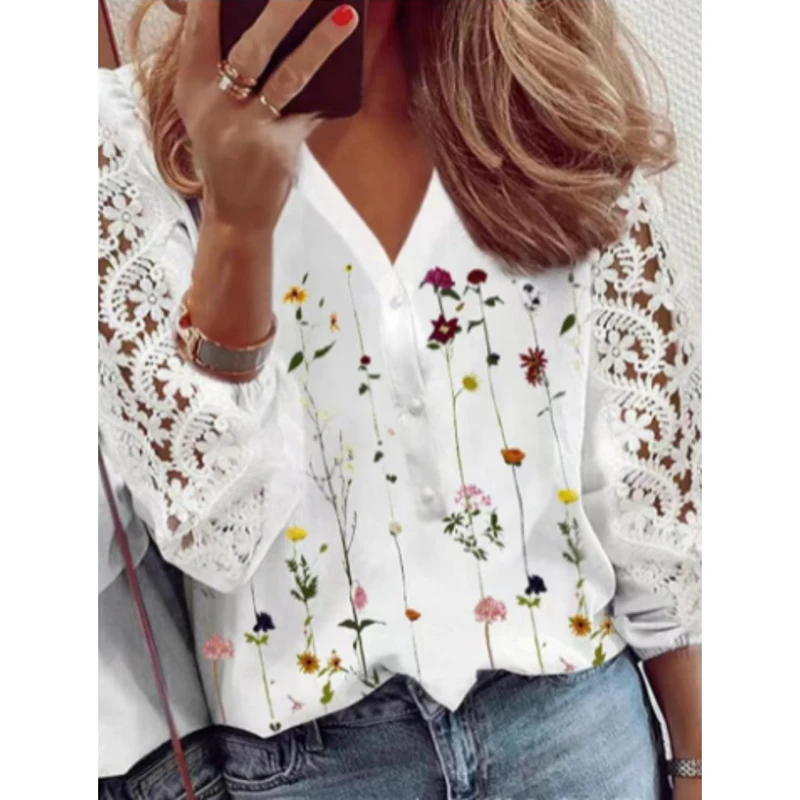 Spring Vintage Lace Patchwork Women Shirts Fashion Sexy Loose Long Sleeve Hollow Out Blouses Casual Elegant Office Lady Shirts
Spring Vintage Lace Patchwork Women Shirts Fashion Sexy Loose Long Sleeve Hollow Out Blouses Casual Elegant Office Lady Shirts