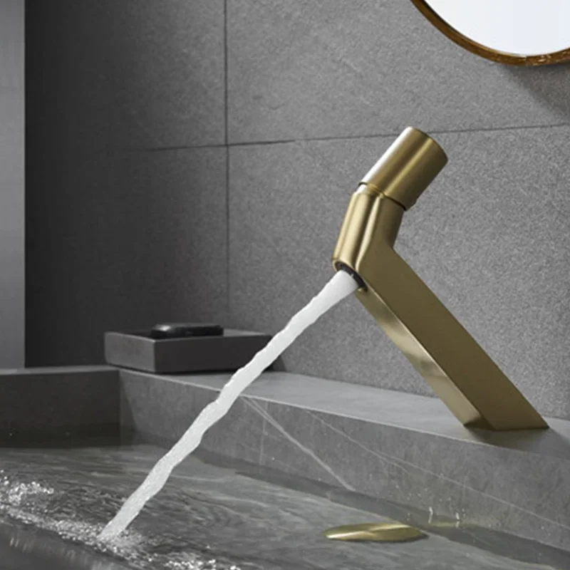 

Bathroom Utensils Mixing Faucet Creative Design Brushed Gold Cold and Hot Basin Faucets One Hole Sink Metal Tap Accessories Bath