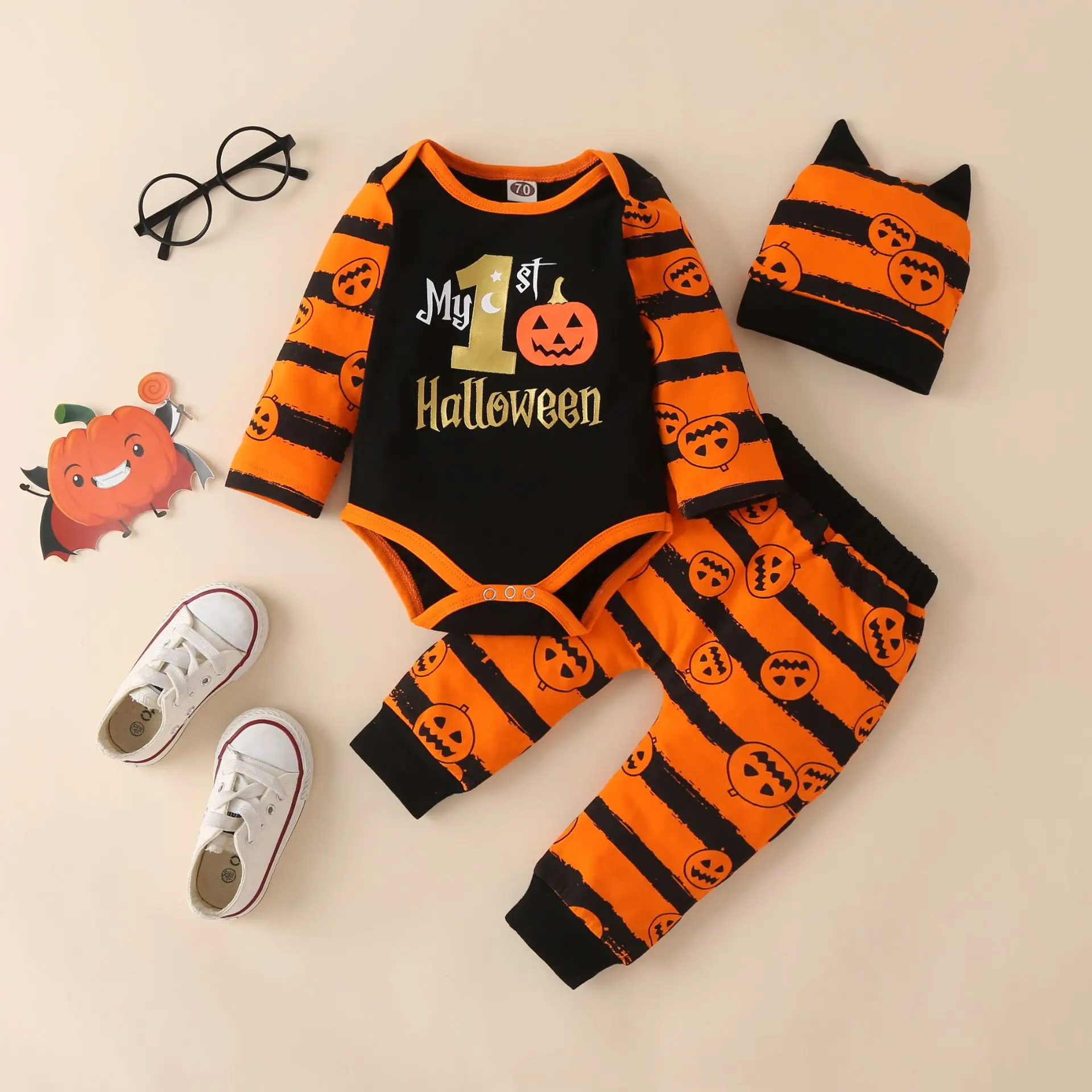 

Baby Halloween Costume 2023 Autumn Winter 0-3 Months Girl Boy Kids Infant New Born Clothes Sets Pants Newborn Sleeve Pumpkin