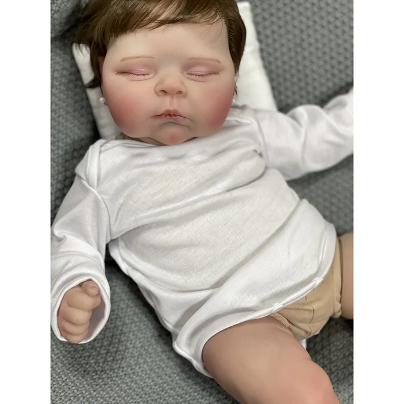 

49CM Finished Reborn Doll Peaches with Hair Soft Body Handmade Lifelike Sleeping Baby Doll Hand Paint Visible Veins bebe reborn