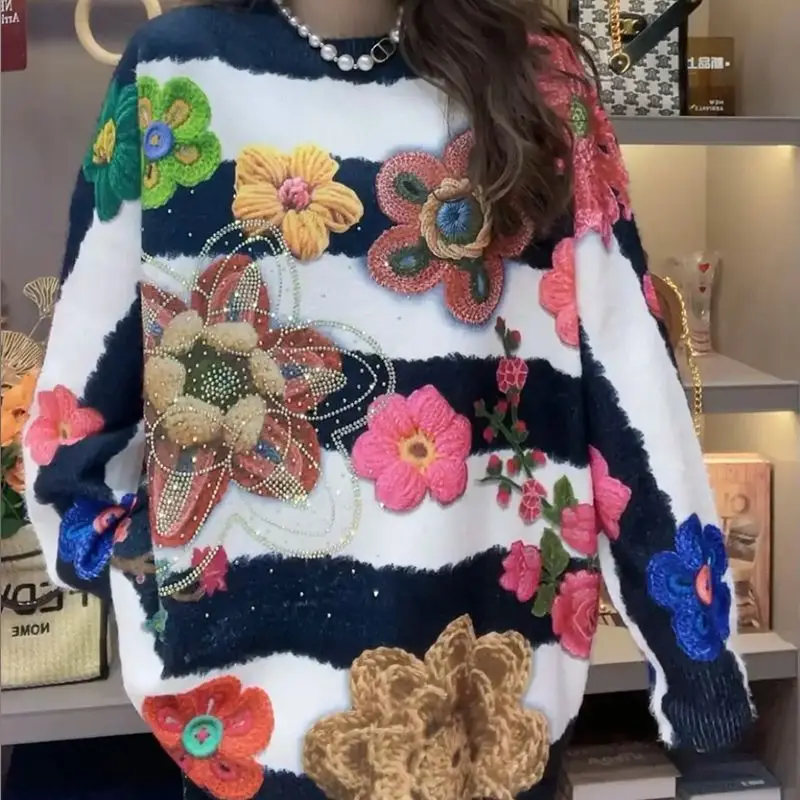Heavy Industry 3D Flower Patchwork Loose Sueter Mujer 2024 Spring New Printing Set with Diamonds Aesthetic Y2k Sweater Women
Heavy Industry 3D Flower Patchwork Loose Sueter Mujer 2024 Spring New Printing Set with Diamonds Aesthetic Y2k Sweater Women