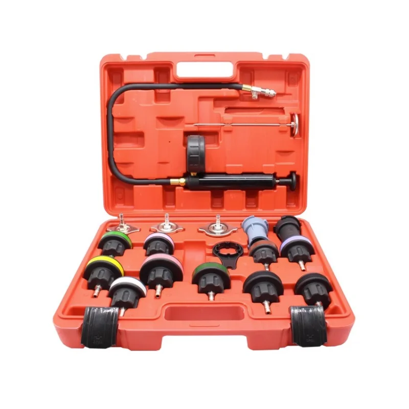 18pcs Universal Radiator Pressure Tester Tool Kit Cooling System Testing Tool Water Tank Leakage Detector Nylon Material
18pcs Universal Radiator Pressure Tester Tool Kit Cooling System Testing Tool Water Tank Leakage Detector Nylon Material