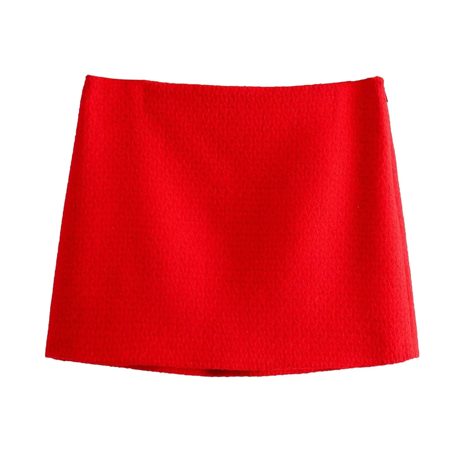 

2024 TRAF Female Red Textured Weave Mini Skirt Sexy Slim Short Skirts Sets Woman Fashion Long Sleeve Slim Cropped Jackets Suits