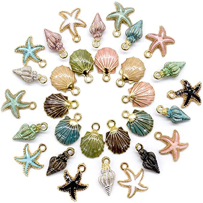 

10pcs Sea Shell Seashell Starfish Charms Pendants For DIY Crafting Anklet Bracelet Jewelry Making Accessories Supplies Handmade