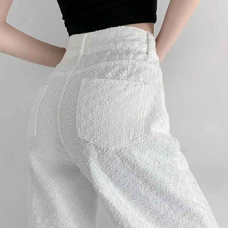 

White Jeans Spring Autumn 2024 New High Waist Narrow Version Straight Loose Drape Jacquard Wide-Leg Pants For Mopping The Floor
