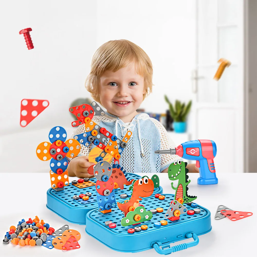 

Kids Drill Screw Nut Puzzles Toys Screw Blocks Pretend Play Tool Drill Disassembly Assembly Children Drill 3D Puzzle Toy For Boy