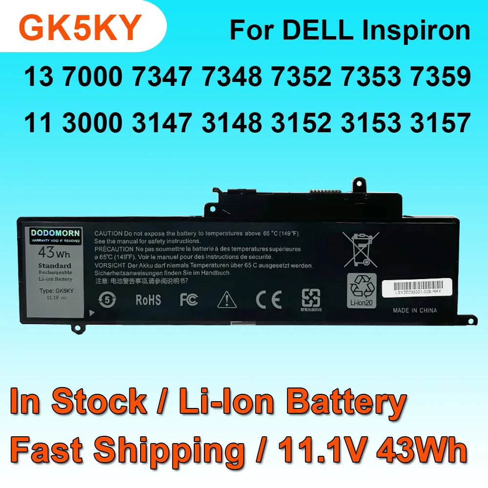 

11.1V 43Wh GK5KY Laptop Battery For DELL Inspiron 13 7000 7347 7348 7352 7353 7359 11 3000 3147 3148 3152 3153 3157 Series