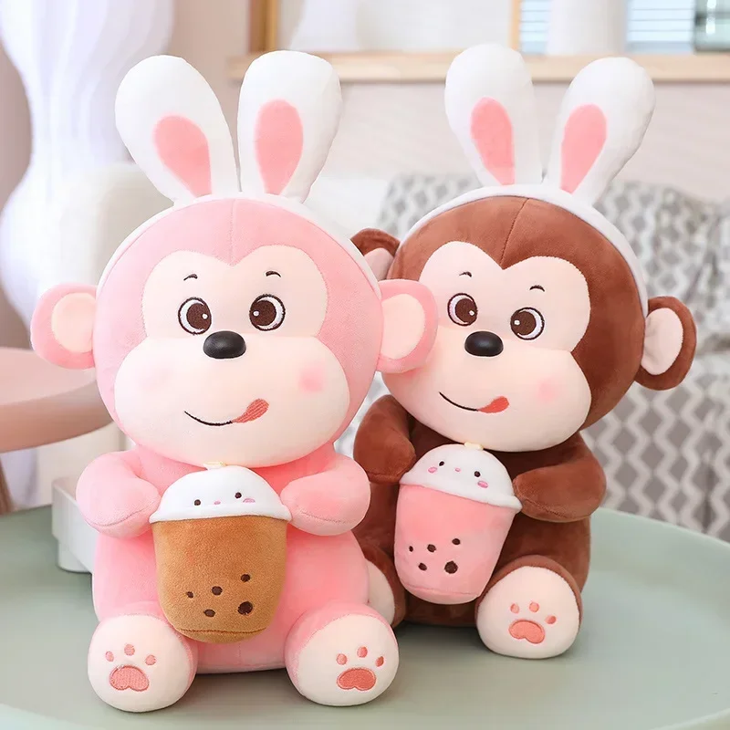 

30-50cm Kawaii Cartoon Bubble Tea Monkey Plush Toys Stuffed Animal Pillow Milk Tea Cup Plushie Doll Birthday Gift for Kids Girls