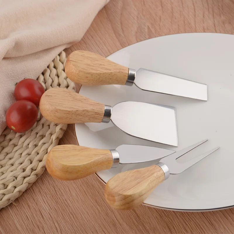 

4pcs/set Wood Handle Sets Bard Set Oak Bamboo Cheese Cutter Knife Slicer Kit Kitchen Cheedse Useful Cooking Tools