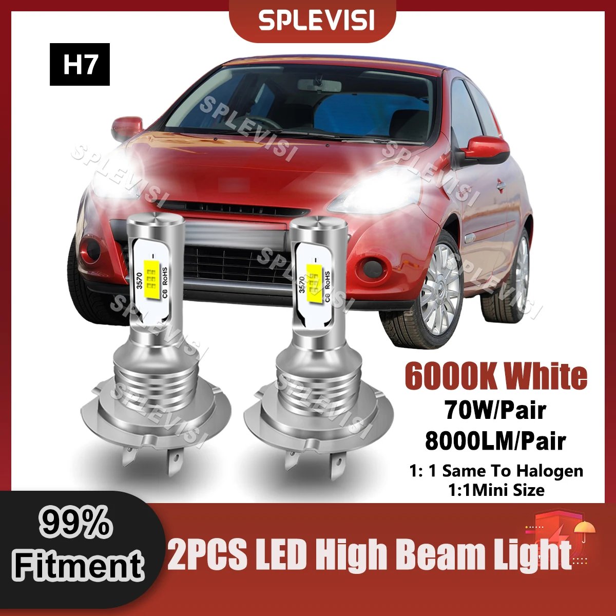 

Pure White LED Headlight H7 High Beam Bulbs 9V-24V 8000LM For Mercedes SL R230 2003 2004 2005 2006 2007 2008 2009 2010 2011 2012