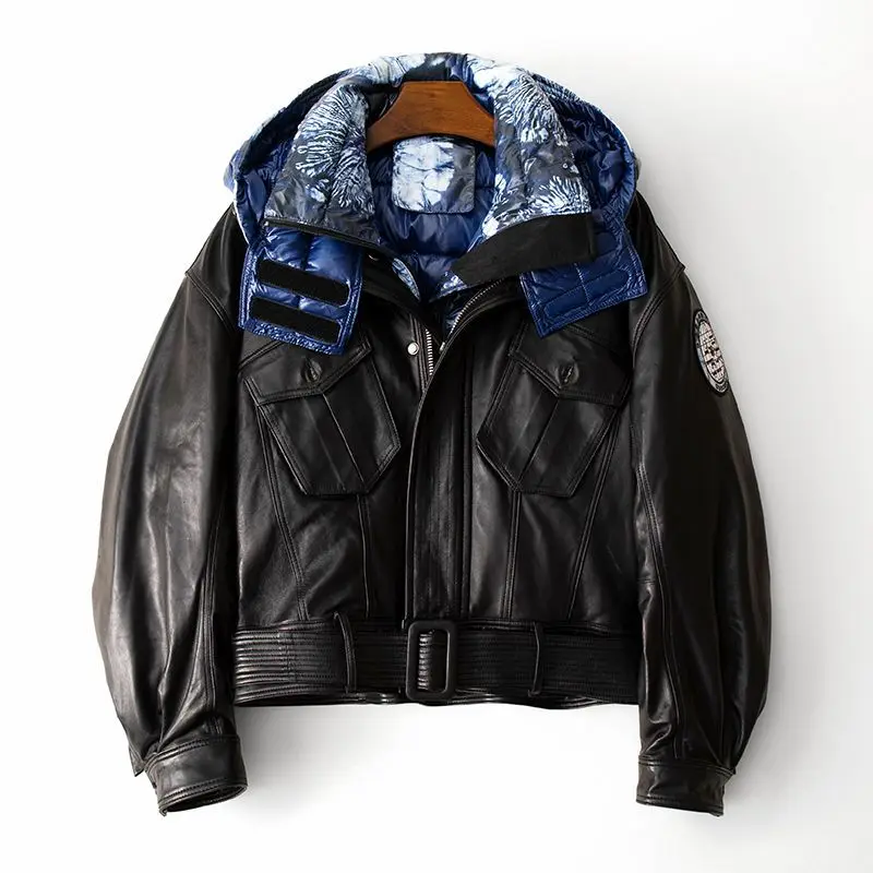 

Winter New Detachable Leather Down 2023 Fashion Printed Short Sheepskin Coat for Women