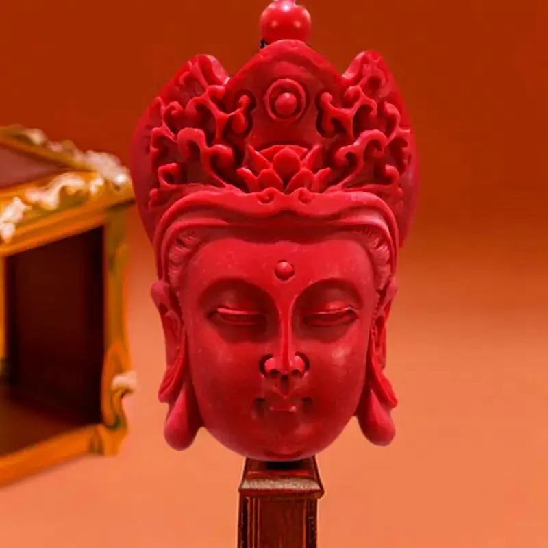 

Cinnabar Guanyin Pendant Red Men Talismans Gemstone Carved Luxury Designer Vintage Energy Amulet Gift Real Jewelry Accessories