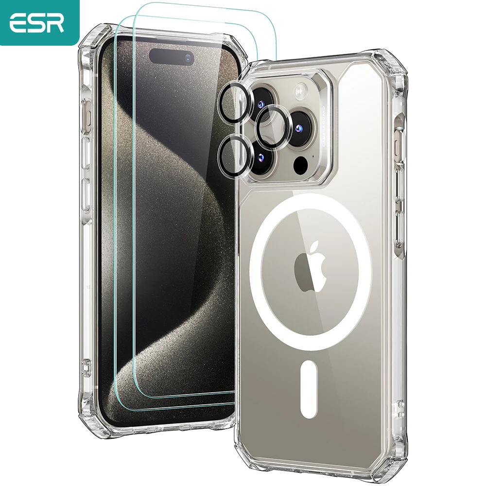 

ESR для iPhone 15 Pro MagSafe чехол с 2 защитными экранами и одиночными защитными линзами для iPhone 15 Pro Max Air Armor Case Set