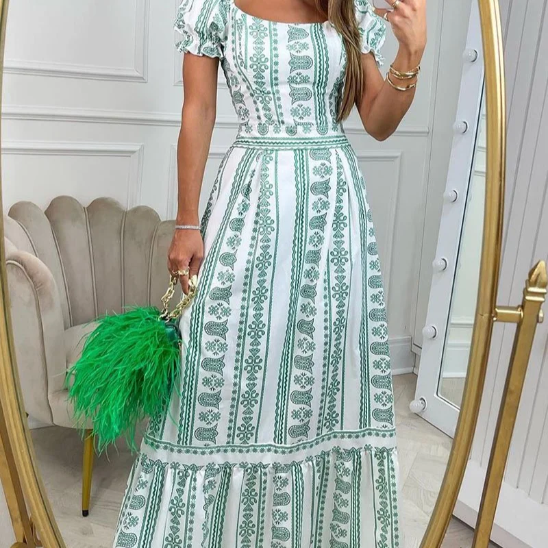 Spring Women Summer Dress Short Puff Sleeve Square Neck Floral Print Casual Style Long Dresses
Spring Women Summer Dress Short Puff Sleeve Square Neck Floral Print Casual Style Long Dresses
