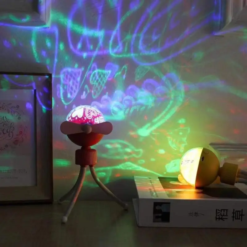 

Fan Starry Sky Projection Octopus Fan Night Starry Sky Atmosphere Light USB Handheld Charging Student Summer Portable Mini Fan