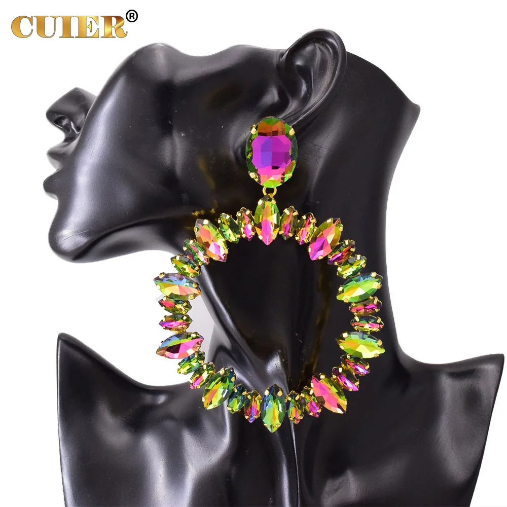 

CuiEr 4.5" Huge Hoop Earring with Rhinestones for women Drop earrings Sparkly big size Crystal AB Wedding Jewelry