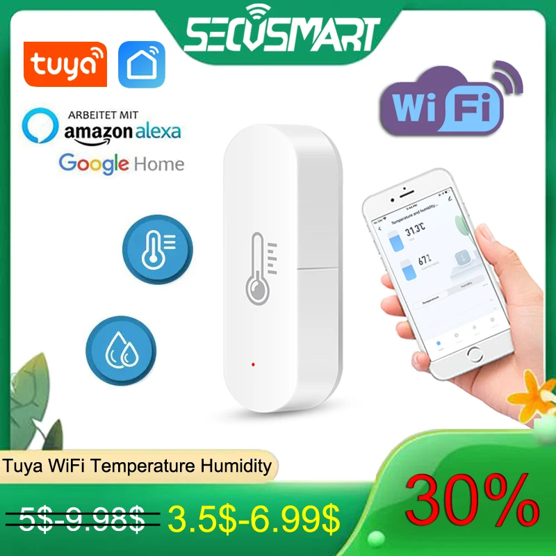 Датчик температуры и влажности Tuya с Wi-Fi, электронный миниатюрный гигрометр с сигнализацией для умного дома
Датчик температуры и влажности Tuya с Wi-Fi, электронный миниатюрный гигрометр с сигнализацией для умного дома