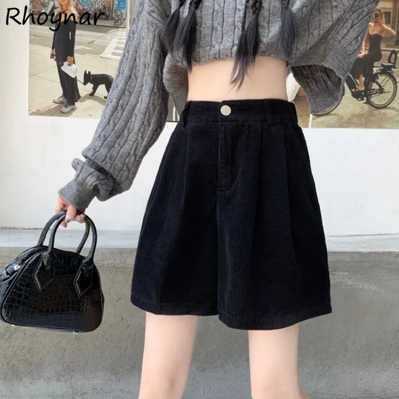 

Solid Shorts Women Simple All-match High Waist Baggy Design Corduroy Ulzzang Leisure Streetwear Trendy Students Popular Spring