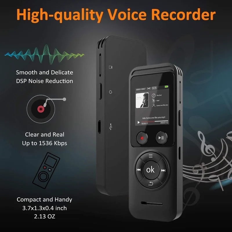 

8GB Digital Voice Memory USB 1536kbps Full Mirror Design High-Definition Recorder with Built-in MP3Player Microphone for Meeting