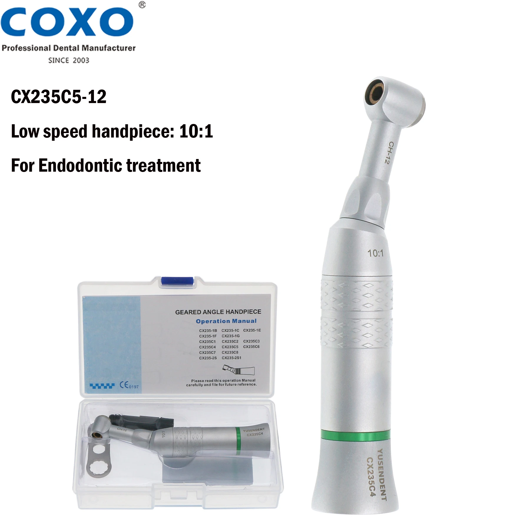COXO Dental Implant Reduction Low Speed Contra Angle 10:1 Handpiece CX235 C5-12
COXO Dental Implant Reduction Low Speed Contra Angle 10:1 Handpiece CX235 C5-12