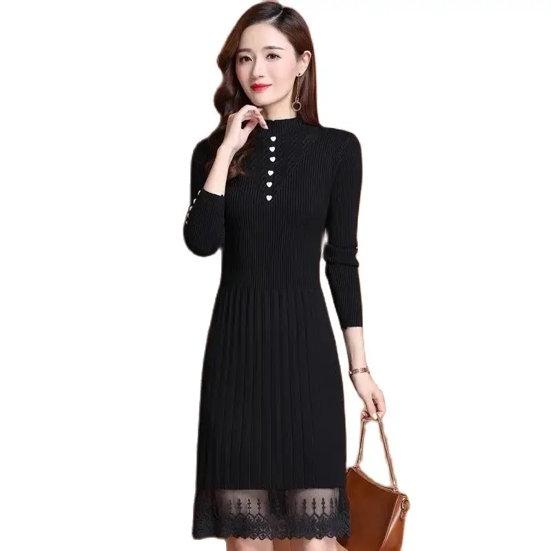 New Autumn And Winter Sweater Knitted Dress Women's Knee-Length Fashion Long Solid Color Lace Slim Bottoming Skirt With Coattide
New Autumn And Winter Sweater Knitted Dress Women's Knee-Length Fashion Long Solid Color Lace Slim Bottoming Skirt With Coattide