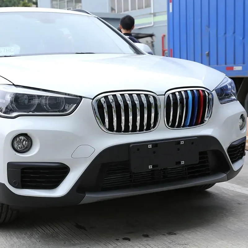 

For BMW X1 F48 2016-2022 ABS Silver Car Front Grille Stripes Covers Grid Strips Clips Trim Cover Car Accessories