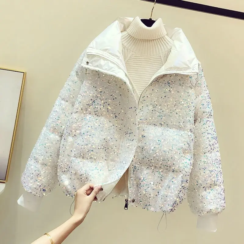 Luxury Crystal Sequins Thickened Down Cotton Coat Ladies Fashion Loose Bread Jacket White Casual Winter Warm Coat Parkas Women
Luxury Crystal Sequins Thickened Down Cotton Coat Ladies Fashion Loose Bread Jacket White Casual Winter Warm Coat Parkas Women