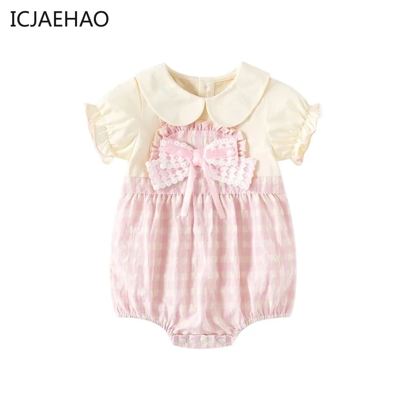 

ICJAEHAO 2024 Одежда для младенцев летняя одежда для младенцев милый розовый воротник для девочки воротник для куклы Хай тонкий костюм-комбинезон для одного года