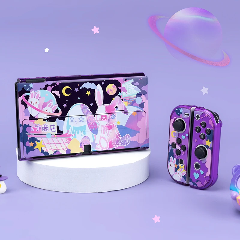 

Purple Bunny Case Compatible with Nintendo Switch OLED/Switch Console and Joy-Con Shock-Absorption and Anti-Scratch Slim Cover